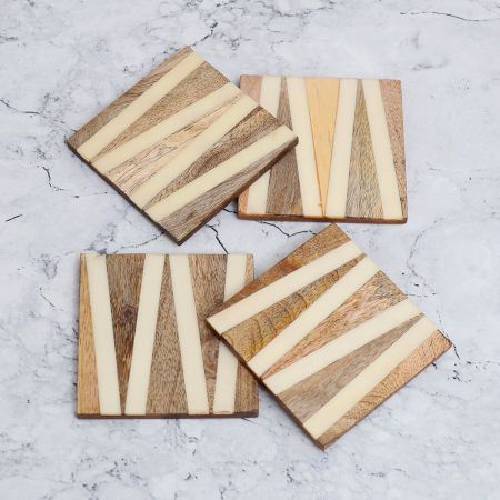 Modern Square Wooden Coasters for Decor - Pack of 4
